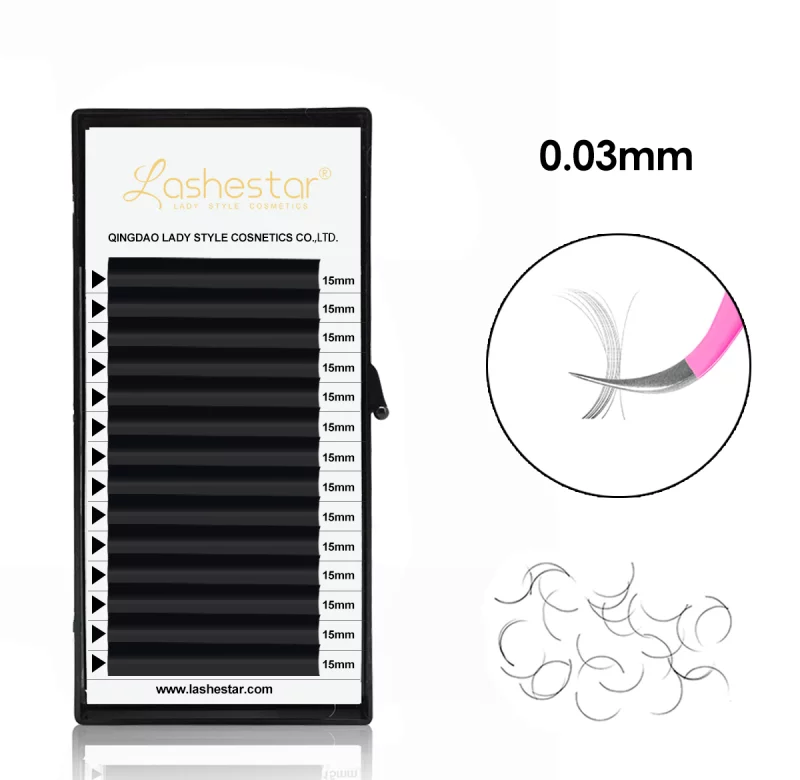 Classic eyelash extension tray for comparing fiber finish and specifications
