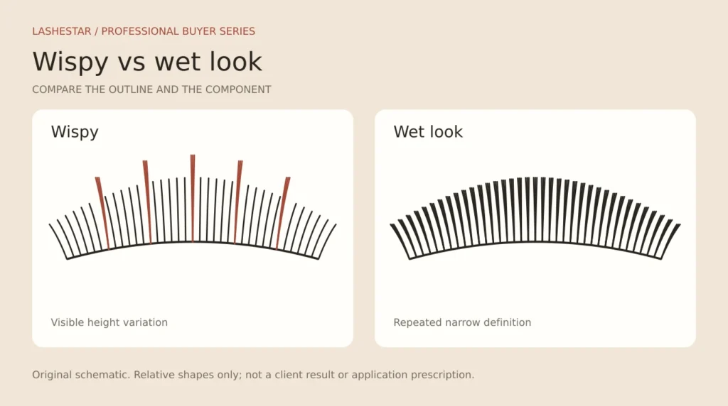 Wispy Lash Extensions vs Wet Look: Texture, Components and Stock